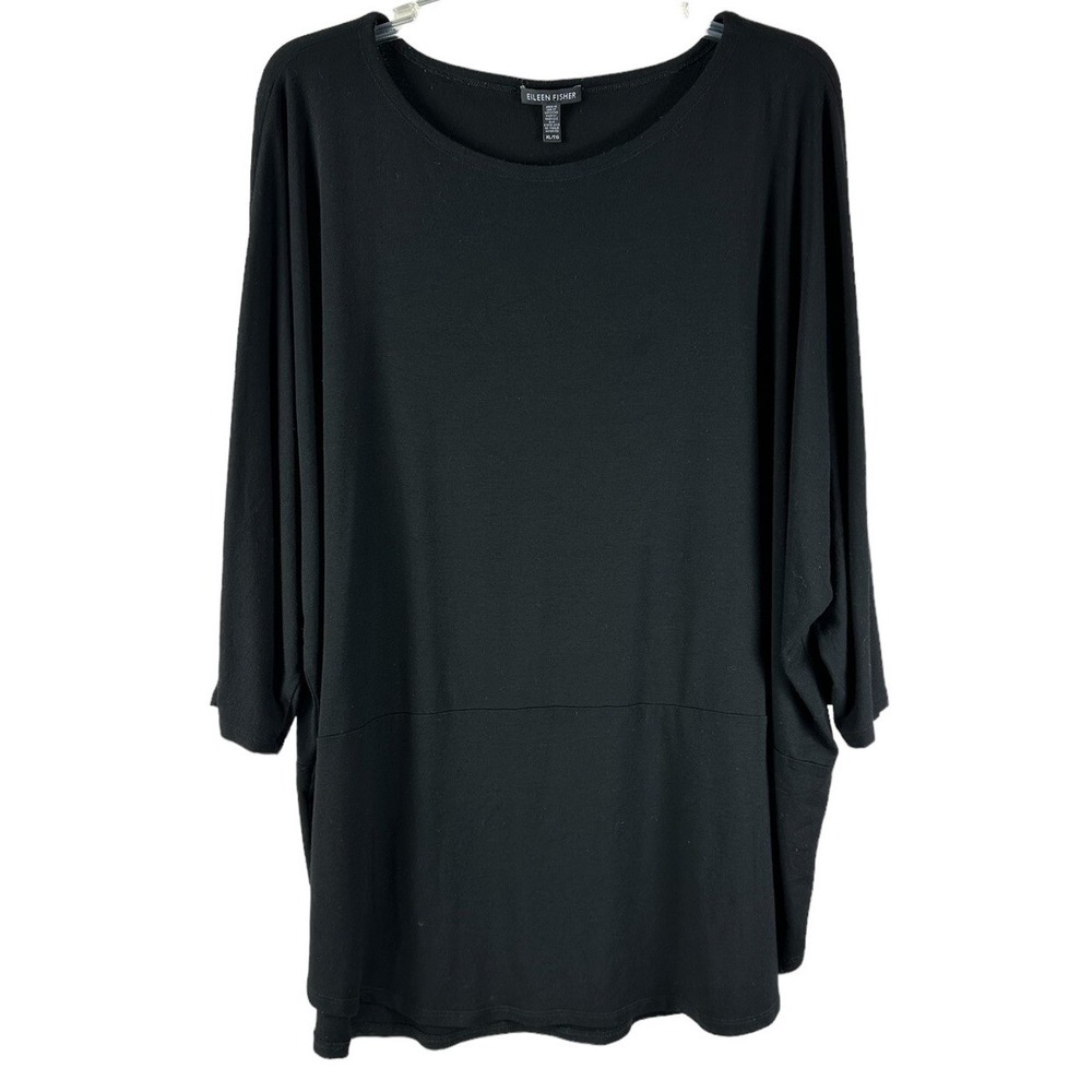 Eileen Fisher Sz XL Shirt Women's Black Knit Minimalist Spandex Blend Flaw